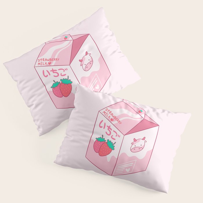 Kawaii Strawberry Milk Shake Pillow Sham Gallery Image 1