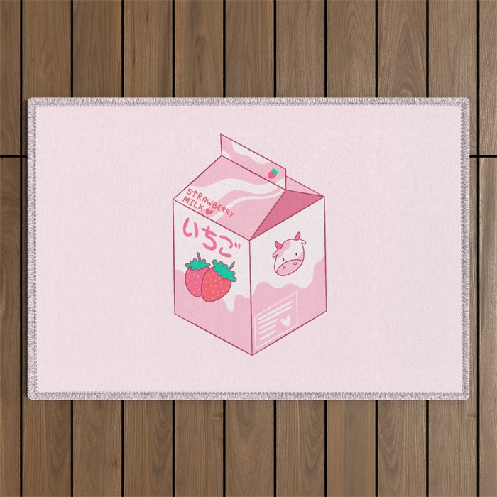 Kawaii Strawberry Milk Shake Outdoor Rug Gallery Image 1