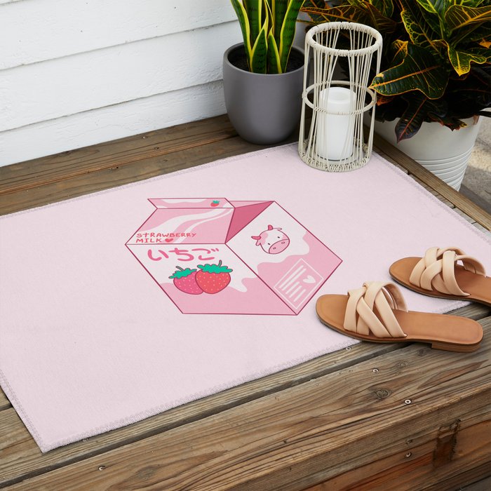 Kawaii Strawberry Milk Shake Outdoor Rug Gallery Image 2