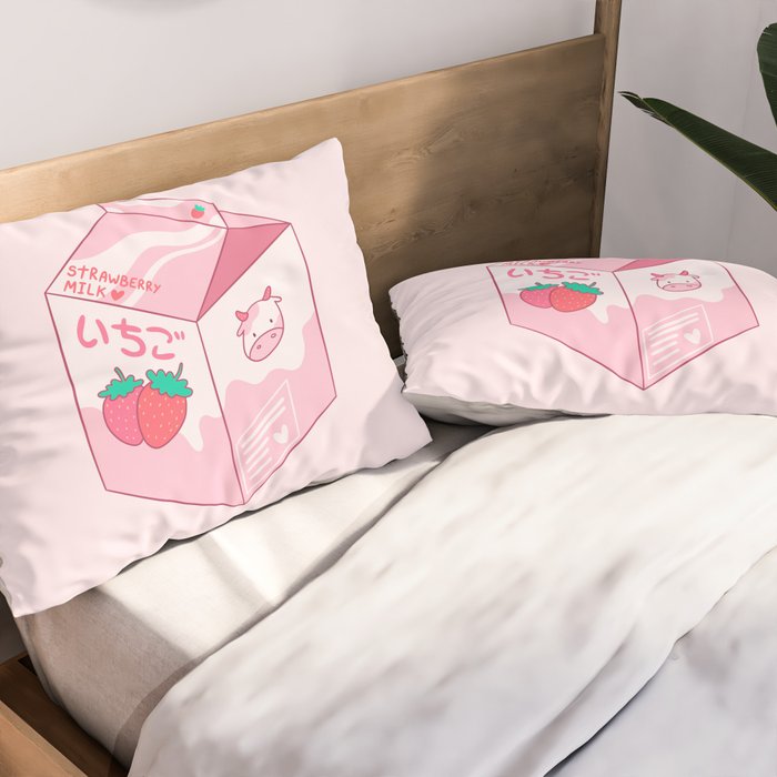 Kawaii Strawberry Milk Shake Pillow Sham Gallery Image 2