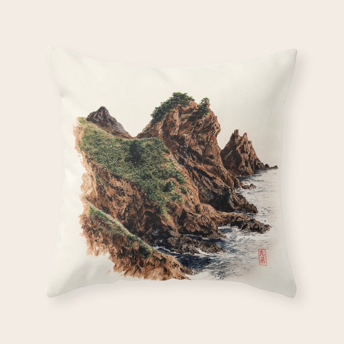 Japanese Painting coastal japandi Art Sage Green Poster Japanese Wall Art Maximalist Wall Art Throw Pillow Gallery Image 1