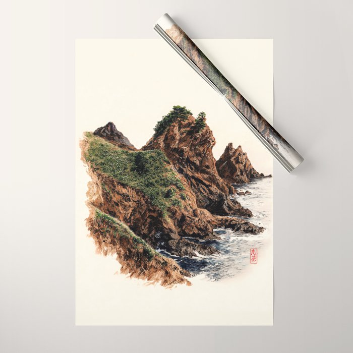 Japanese Painting coastal japandi Art Sage Green Poster Japanese Wall Art Maximalist Wall Art Wrapping Paper Gallery Image 1