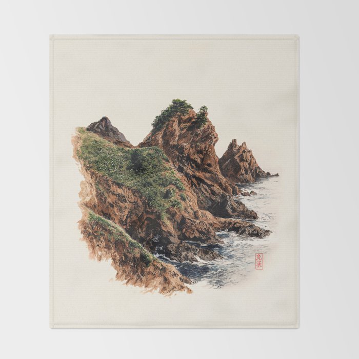 Japanese Painting coastal japandi Art Sage Green Poster Japanese Wall Art Maximalist Wall Art Throw Blanket Gallery Image 2