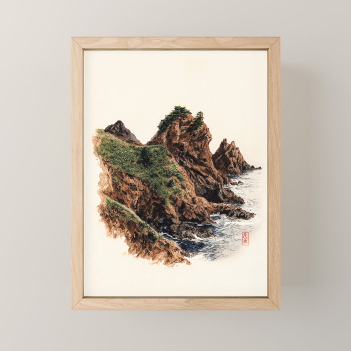 Japanese Painting coastal japandi Art Sage Green Poster Japanese Wall Art Maximalist Wall Art Mini Art Print Gallery Image 1