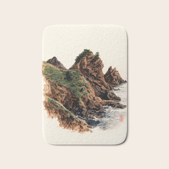 Japanese Painting coastal japandi Art Sage Green Poster Japanese Wall Art Maximalist Wall Art Bath Mat Gallery Image 1