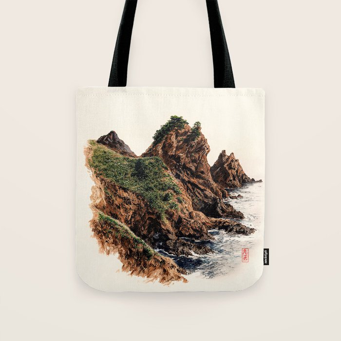 Japanese Painting coastal japandi Art Sage Green Poster Japanese Wall Art Maximalist Wall Art Tote Bag Gallery Image 1