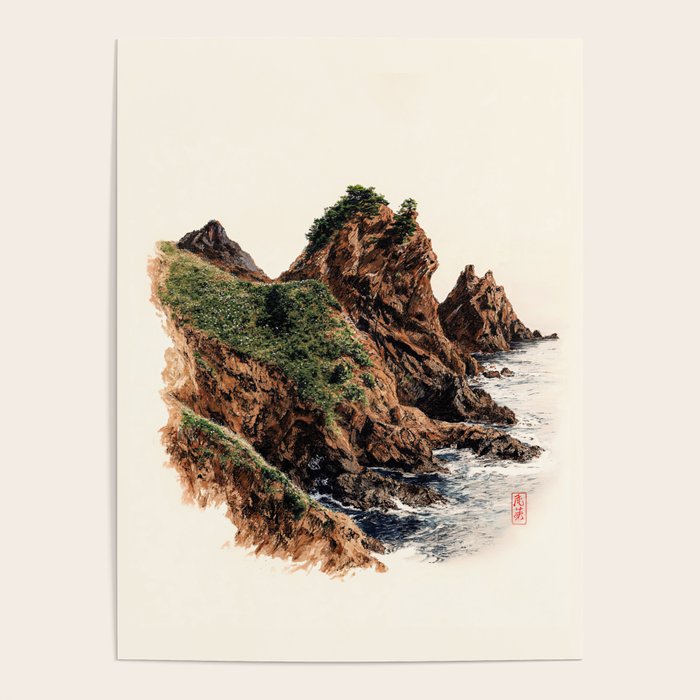 Japanese Painting coastal japandi Art Sage Green Poster Japanese Wall Art Maximalist Wall Art Poster Gallery Image 1