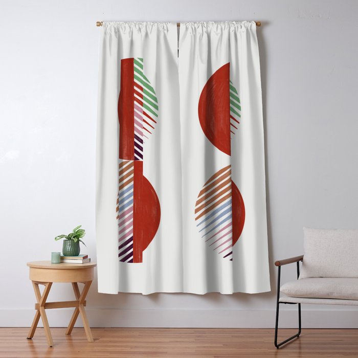 Hand-Drawn Geometric Circles with Stripes Window Curtain Gallery Image 1