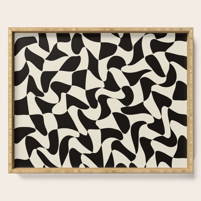  Black&White Warped Wavy Check Serving Tray Gallery Image 1