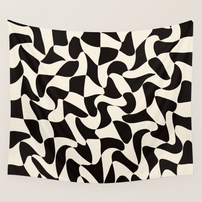  Black&White Warped Wavy Check Wall Tapestry Gallery Image 4
