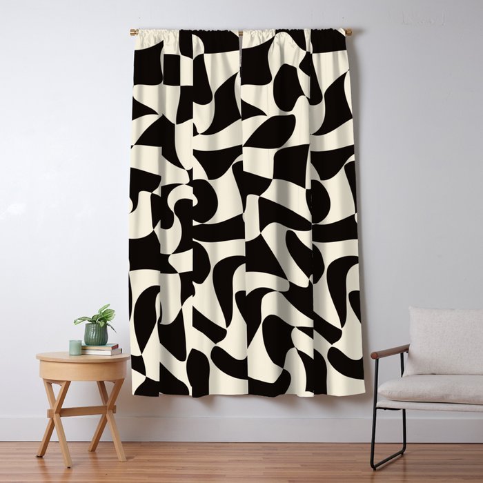  Black&White Warped Wavy Check Window Curtain Gallery Image 5