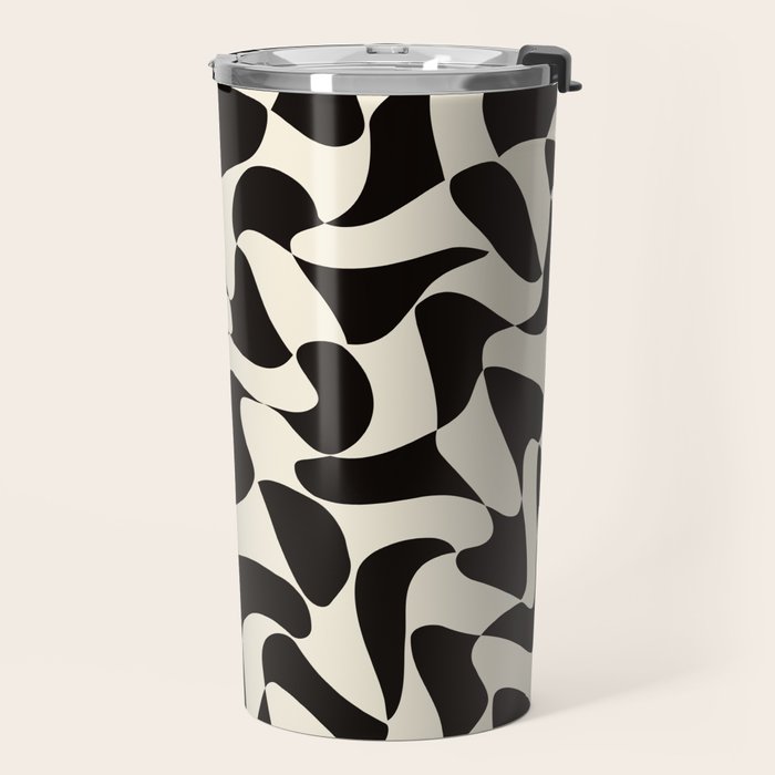  Black&White Warped Wavy Check Travel Mug Gallery Image 2