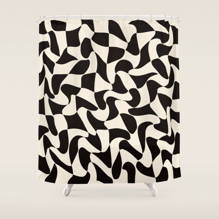  Black&White Warped Wavy Check Shower Curtain Gallery Image 1