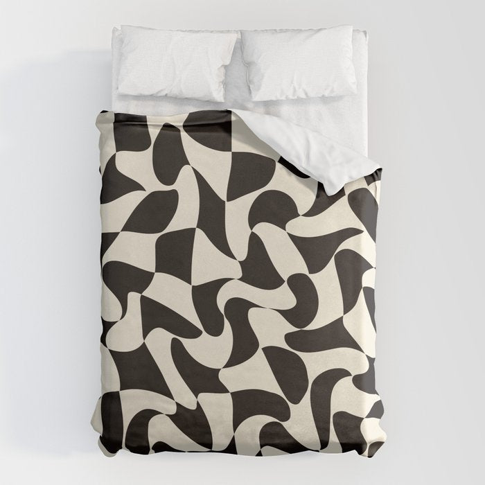  Black&White Warped Wavy Check Duvet Cover Gallery Image 1