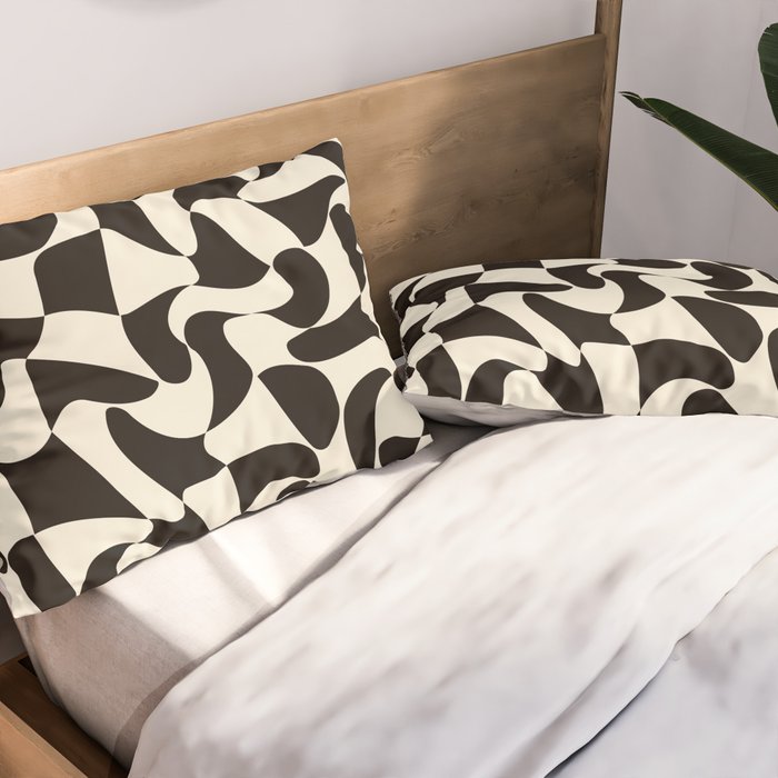  Black&White Warped Wavy Check Pillow Sham Gallery Image 2