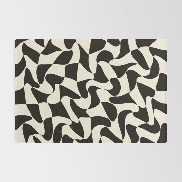  Black&White Warped Wavy Check Rug Gallery Image 2