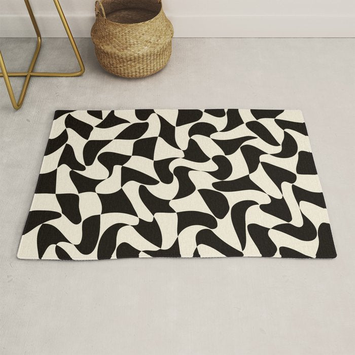 Black&White Warped Wavy Check Rug Gallery Image 1