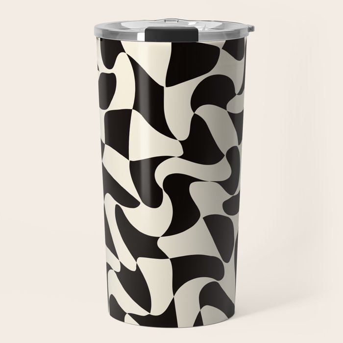 Black&White Warped Wavy Check Travel Mug
