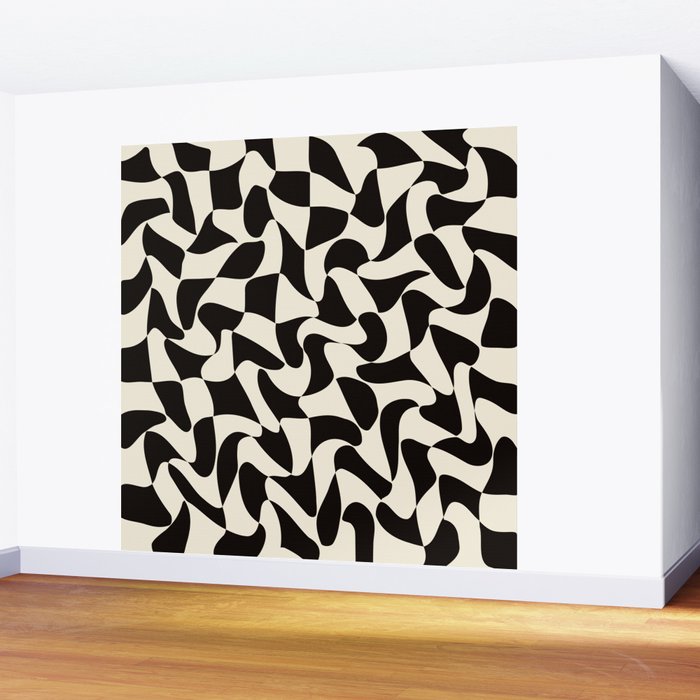  Black&White Warped Wavy Check Wall Mural Gallery Image 2