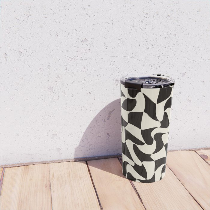  Black&White Warped Wavy Check Travel Mug Gallery Image 4