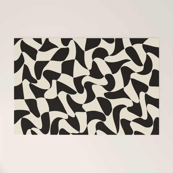  Black&White Warped Wavy Check Welcome Mat Gallery Image 1