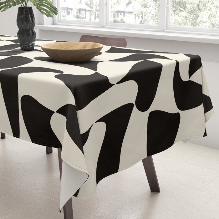  Black&White Warped Wavy Check Tablecloth Gallery Image 3