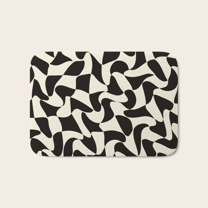  Black&White Warped Wavy Check Bath Mat Gallery Image 1