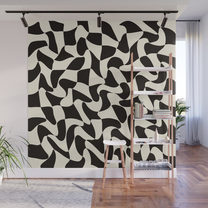  Black&White Warped Wavy Check Wall Mural Gallery Image 1