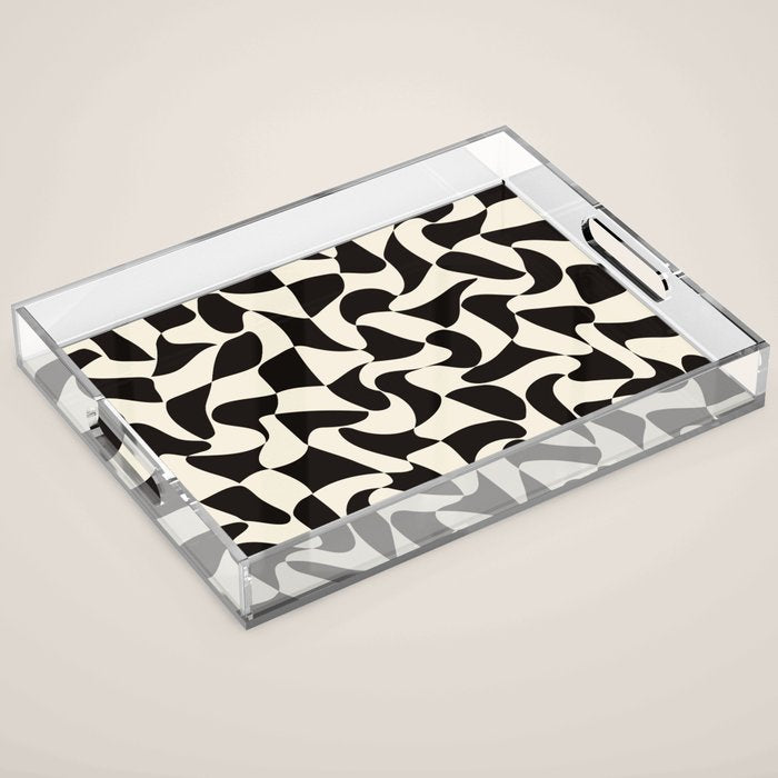  Black&White Warped Wavy Check Acrylic Tray Gallery Image 1