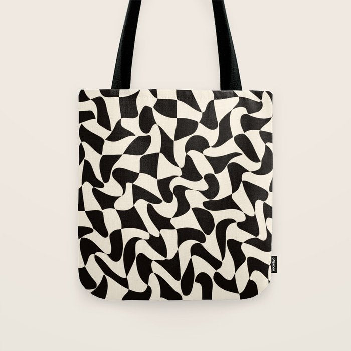  Black&White Warped Wavy Check Tote Bag Gallery Image 1