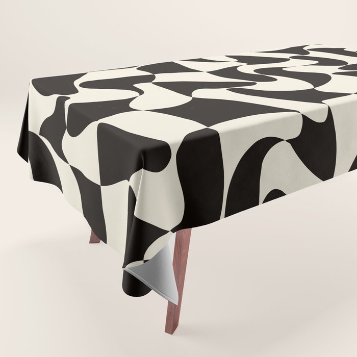  Black&White Warped Wavy Check Tablecloth Gallery Image 1