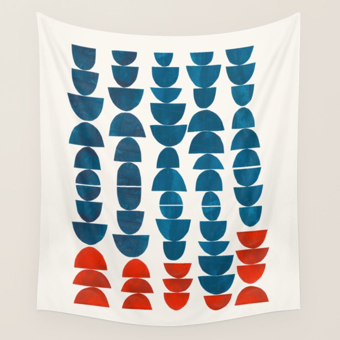 Teal Jewels Minimalist Minimal Abstract Mid Century Modern Paper Collage Shapes Wall Tapestry Gallery Image 4
