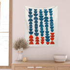 Teal Jewels Minimalist Minimal Abstract Mid Century Modern Paper Collage Shapes Wall Tapestry Gallery Image 2