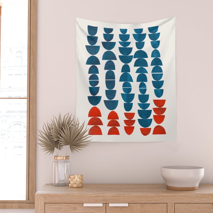 Teal Jewels Minimalist Minimal Abstract Mid Century Modern Paper Collage Shapes Wall Tapestry Gallery Image 2