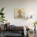 Wildflower bouquet in vase illustration - pantone brown mocha mousse Wood Wall Art Gallery Image 2