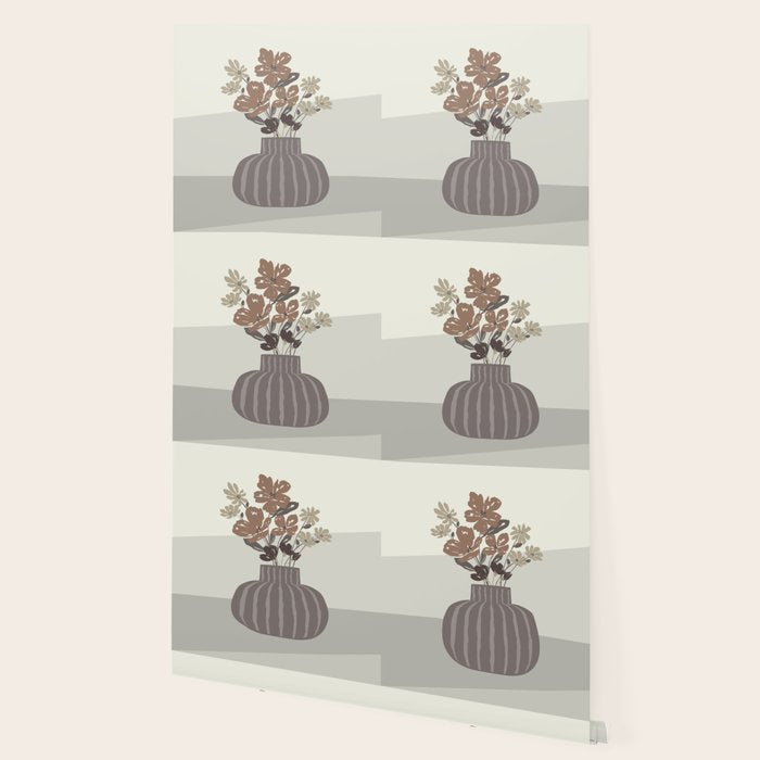 Wildflower bouquet in vase illustration - pantone brown mocha mousse Wallpaper Gallery Image 2