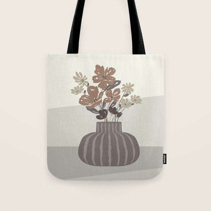 Wildflower bouquet in vase illustration - pantone brown mocha mousse Tote Bag Gallery Image 1