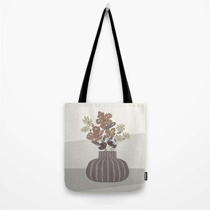 Wildflower bouquet in vase illustration - pantone brown mocha mousse Tote Bag Gallery Image 2