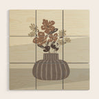 Wildflower bouquet in vase illustration - pantone brown mocha mousse Wood Wall Art Gallery Image 1
