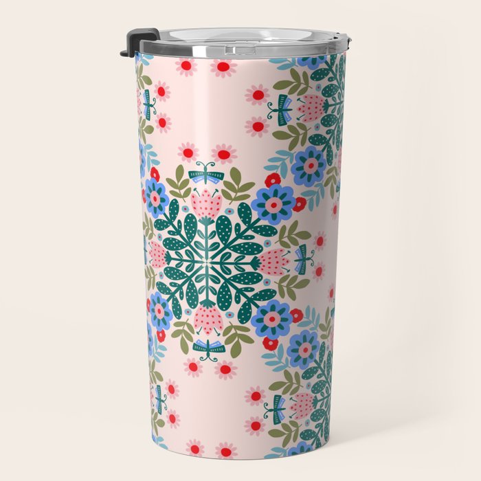 Scandinavian Folk Art Mandala  Travel Mug Gallery Image 3
