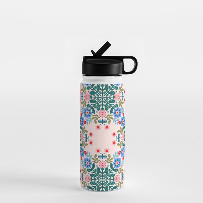 Scandinavian Folk Art Mandala  Water Bottle Gallery Image 1