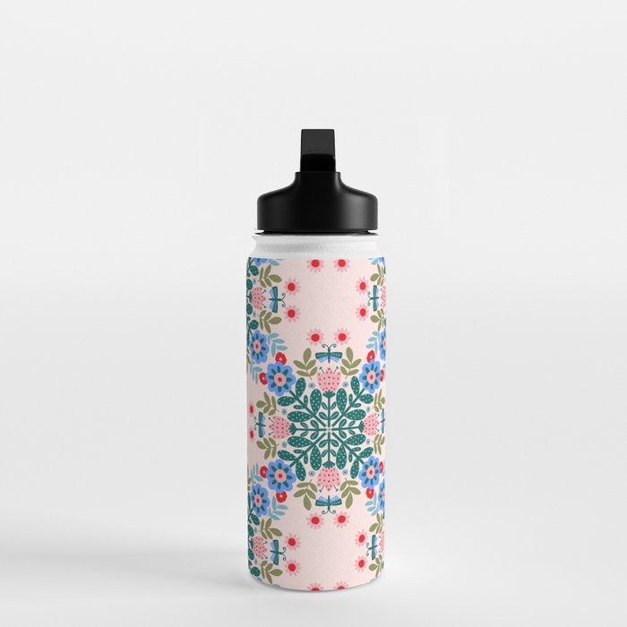 Scandinavian Folk Art Mandala  Water Bottle Gallery Image 3