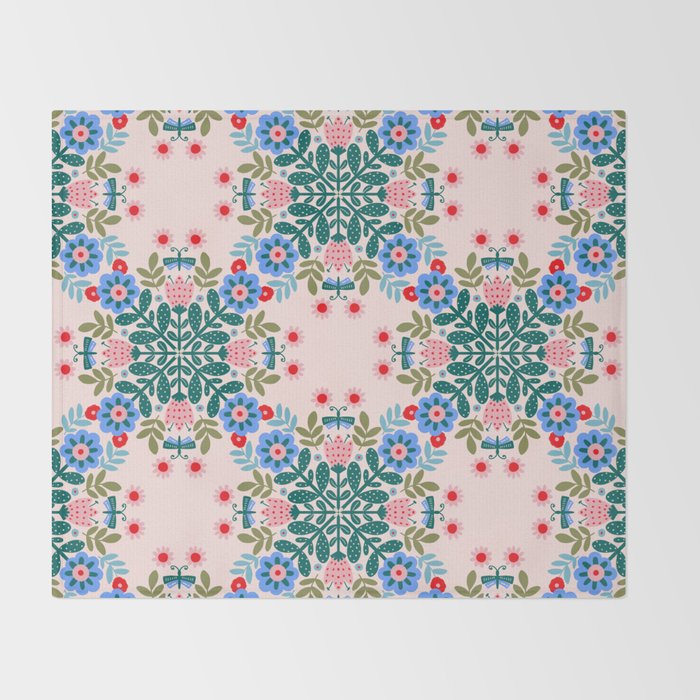 Scandinavian Folk Art Mandala  Throw Blanket Gallery Image 2