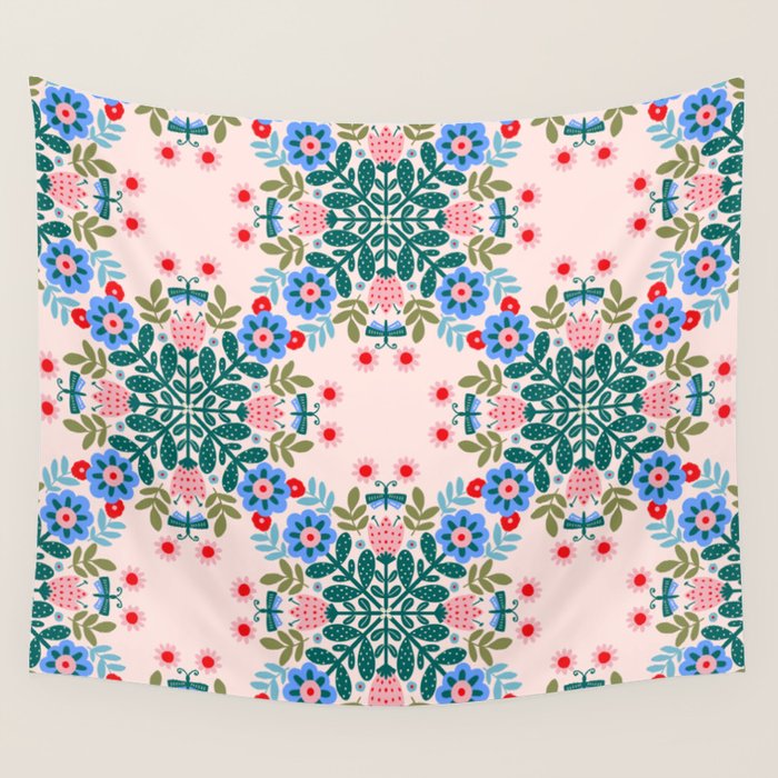 Scandinavian Folk Art Mandala  Wall Tapestry Gallery Image 4