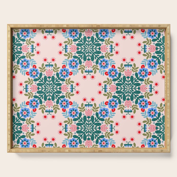 Scandinavian Folk Art Mandala  Serving Tray Gallery Image 1
