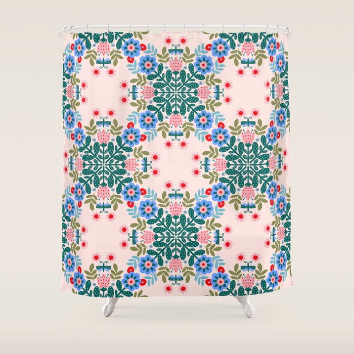 Scandinavian Folk Art Mandala  Shower Curtain Gallery Image 1