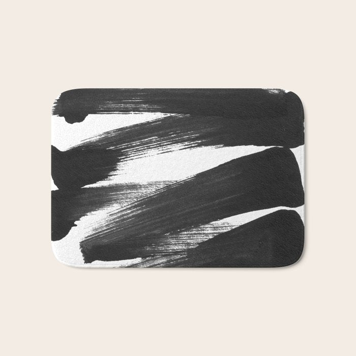 Black Brushstrokes Abstract Ink Painting Bath Mat Gallery Image 1