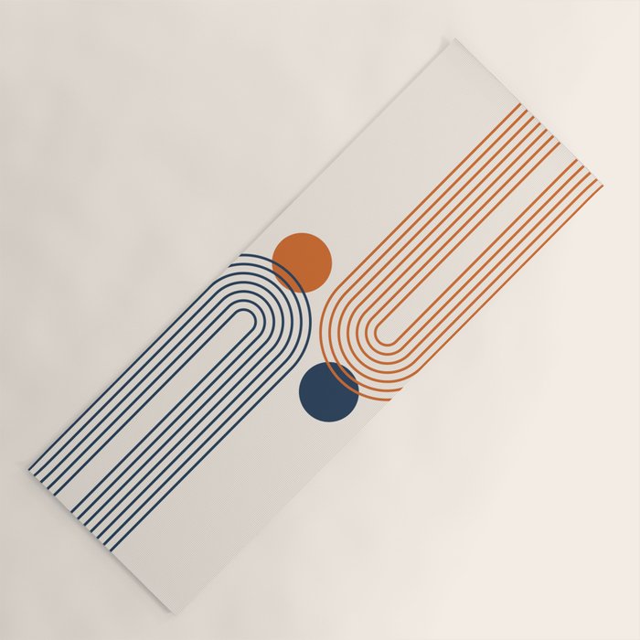 Mid Century Modern Geometric 199.2 in Navy Blue Orange Yoga Mat Gallery Image 1