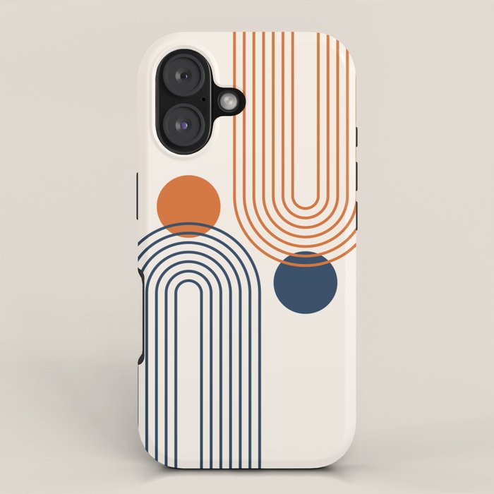 Mid Century Modern Geometric 199.2 in Navy Blue Orange iPhone Case Gallery Image 1