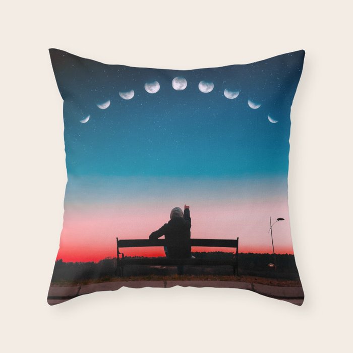 Phases of the moon color time-lapse photography - photographic art print Throw Pillow Gallery Image 6